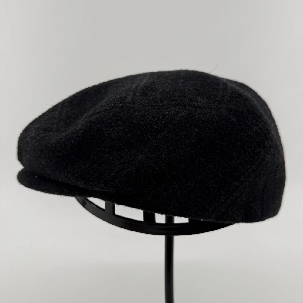 Country Gentleman Flat Cap Mens L Black Solid Wool Blend Made in Italy Ivy Hat